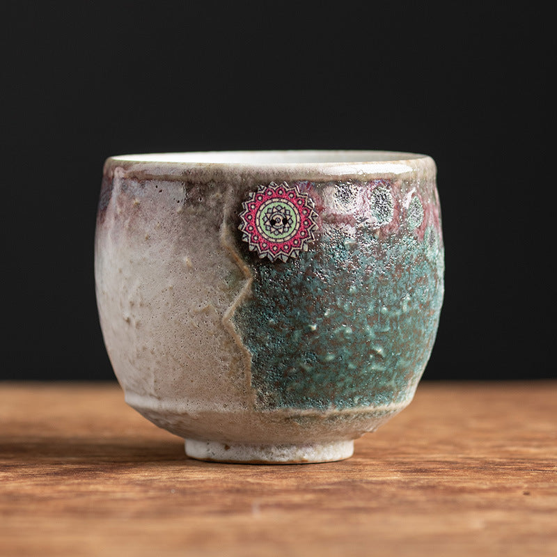 Buddha Stones Sunflower Kiln Change Ceramic Coffee Mug Tea Latte Espresso Coffee Cup 250ml Coffee Mug BS Beige Green 8.3cm*7.5cm*250ml