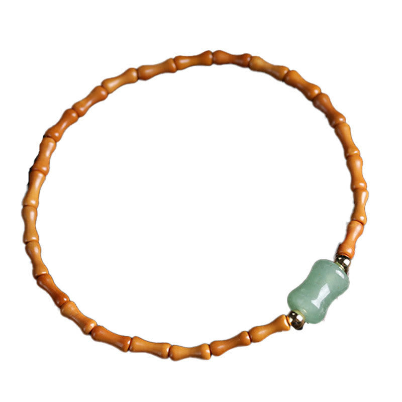 Buddha Stones Natural Olive Pit Green Aventurine Bamboo Pattern Luck Bracelet Bracelet BS 10