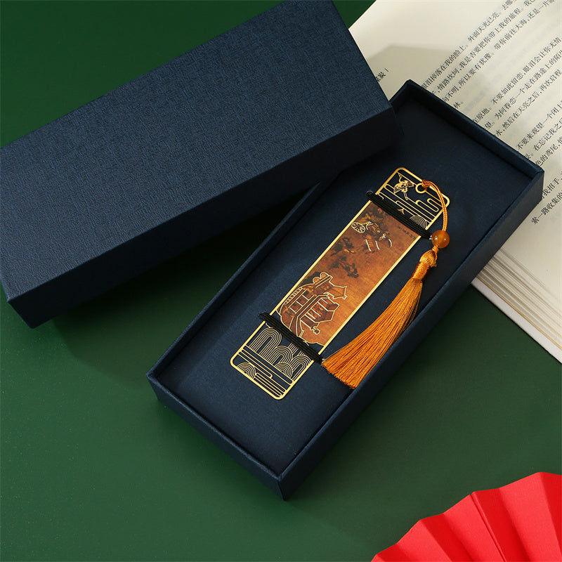 Buddha Stones A Panorama of Rivers and Mountains Metal Hollow Bookmarks Tassel With Gift Box Bookmarks BS 8