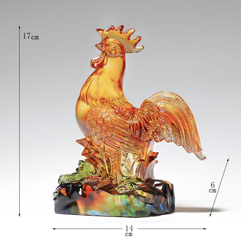 Buddha Stones Handmade Liuli Crystal Rooster Art Piece Home Decoration Decorations BS Small 14*6*17cm