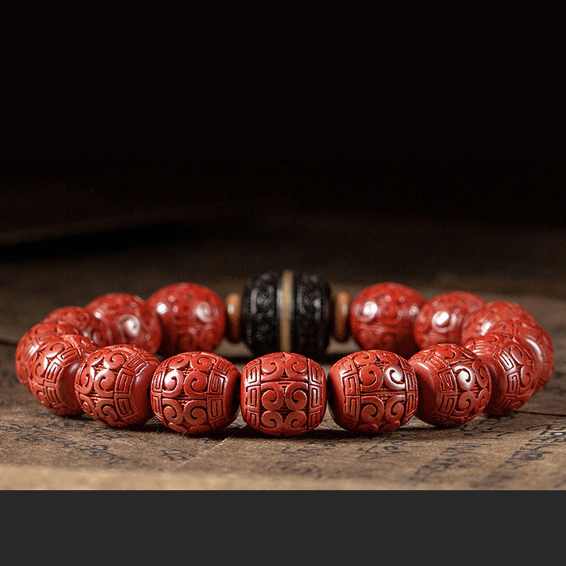 Buddha Stones Natural Cinnabar Ebony Calm Blessing Bracelet Bracelet BS 7