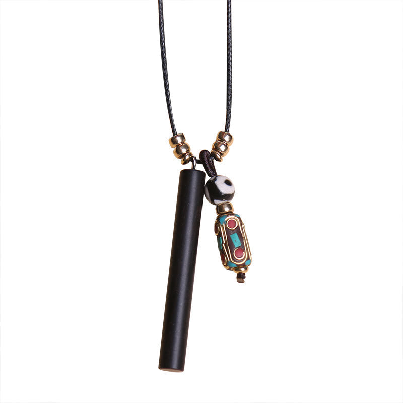 Buddha Stones Tibetan Ebony Wood Dzi Bead Peace Calm Necklace Pendant Necklaces & Pendants BS 3