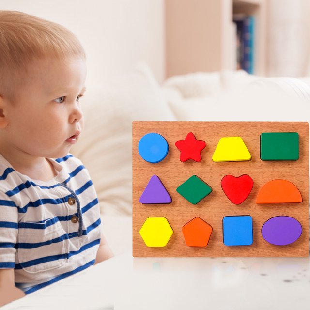 Fidtoy Wooden Shape Sorting Puzzle Board for Toddlers, Montessori Color Shape Number Letter Learning Toy, Preschool Fine Motor Educational Puzzle Ages 2+