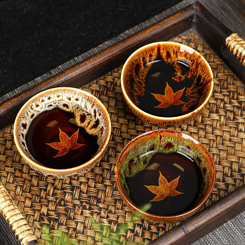 Buddha Stones Maple Leaf Colorful Ceramic Teacup Home Tea Cups Cup BS 2