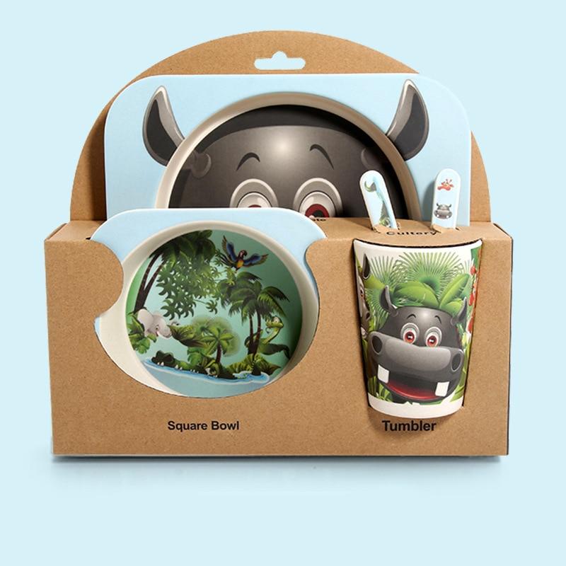 Fidtoy Vajilla de Bambú para Niños – Juego de 5 Piezas Plato Cuenco Taza Cuchara Tenedor para Niños Pequeños