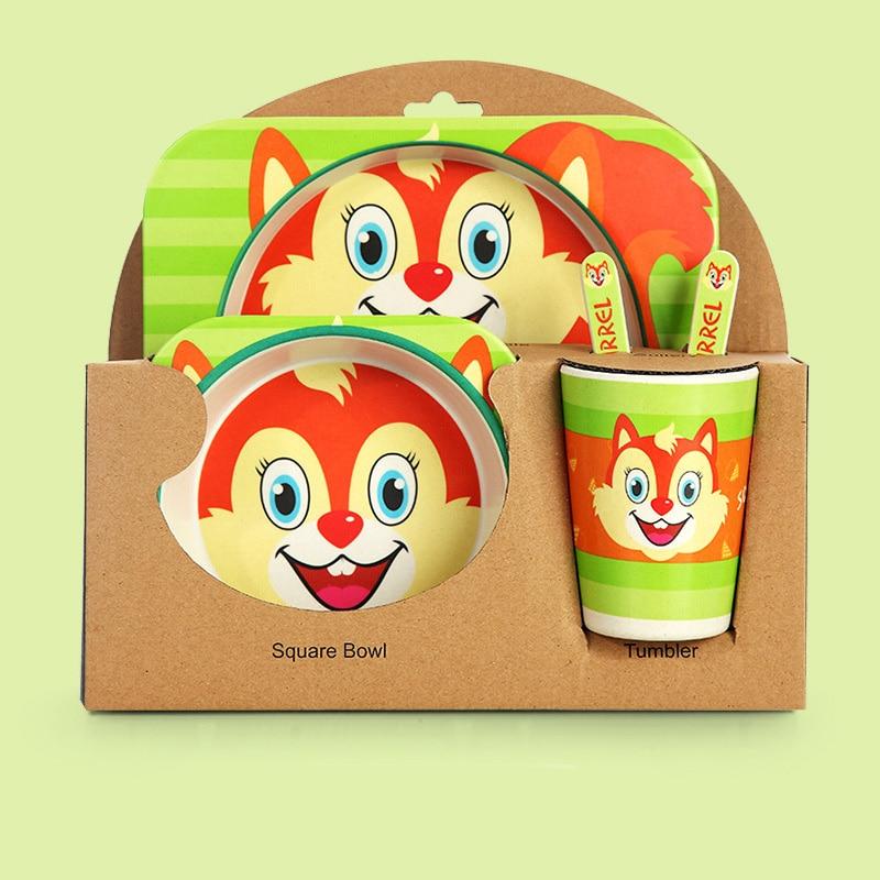 Fidtoy Vajilla de Bambú para Niños – Juego de 5 Piezas Plato Cuenco Taza Cuchara Tenedor para Niños Pequeños
