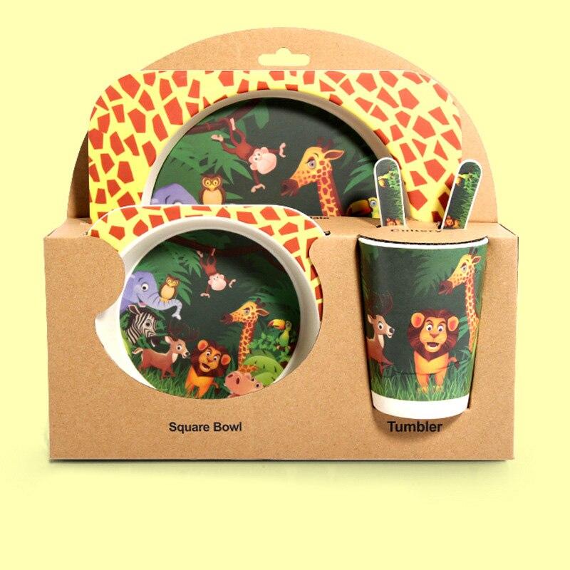 Fidtoy Vajilla de Bambú para Niños – Juego de 5 Piezas Plato Cuenco Taza Cuchara Tenedor para Niños Pequeños