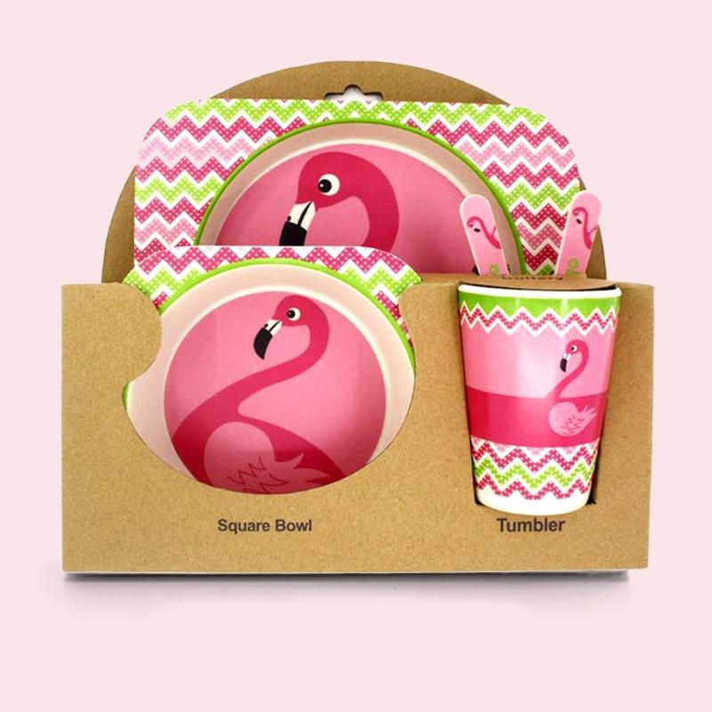 Fidtoy Vajilla de Bambú para Niños – Juego de 5 Piezas Plato Cuenco Taza Cuchara Tenedor para Niños Pequeños