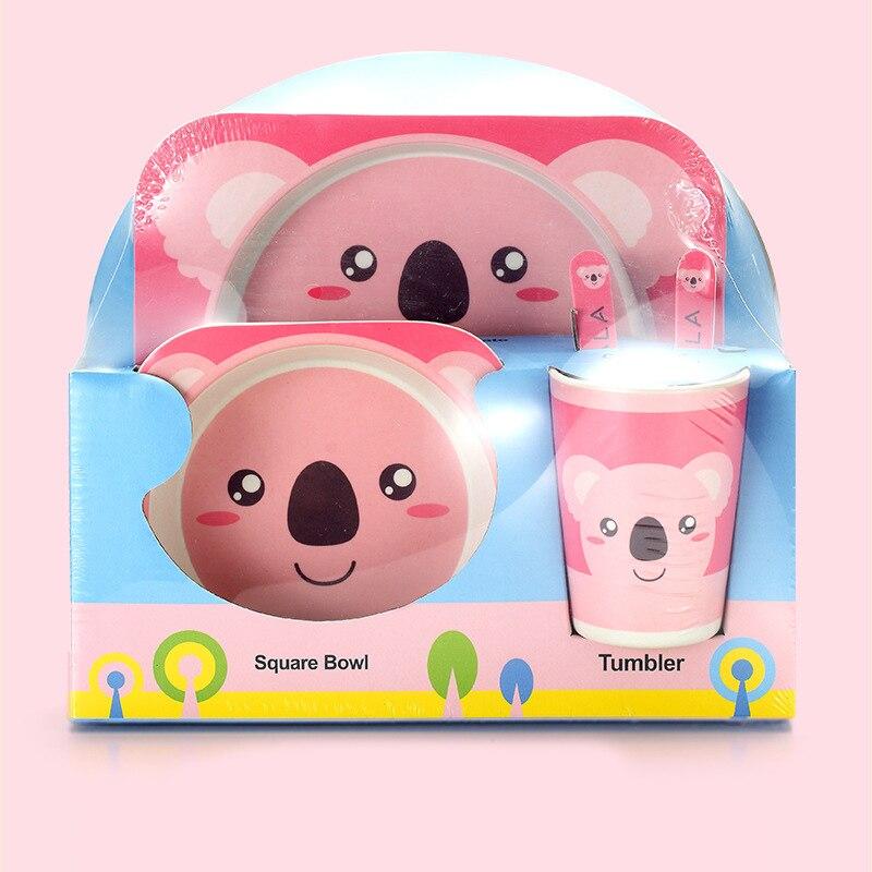 Fidtoy Vajilla de Bambú para Niños – Juego de 5 Piezas Plato Cuenco Taza Cuchara Tenedor para Niños Pequeños