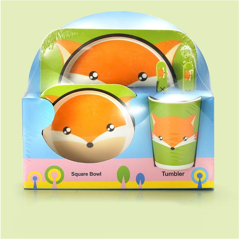 Fidtoy Vajilla de Bambú para Niños – Juego de 5 Piezas Plato Cuenco Taza Cuchara Tenedor para Niños Pequeños