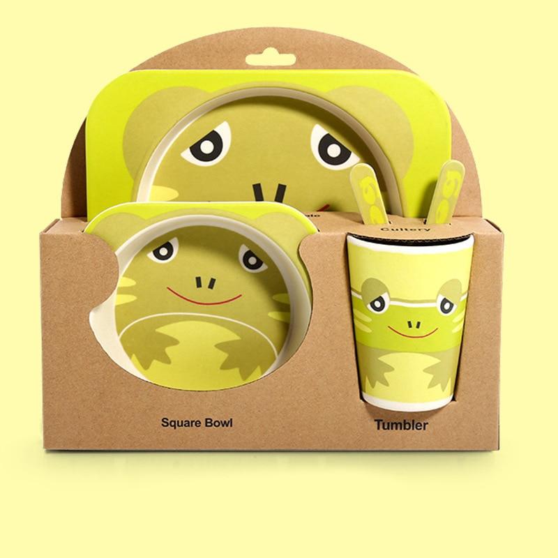 Fidtoy Vajilla de Bambú para Niños – Juego de 5 Piezas Plato Cuenco Taza Cuchara Tenedor para Niños Pequeños