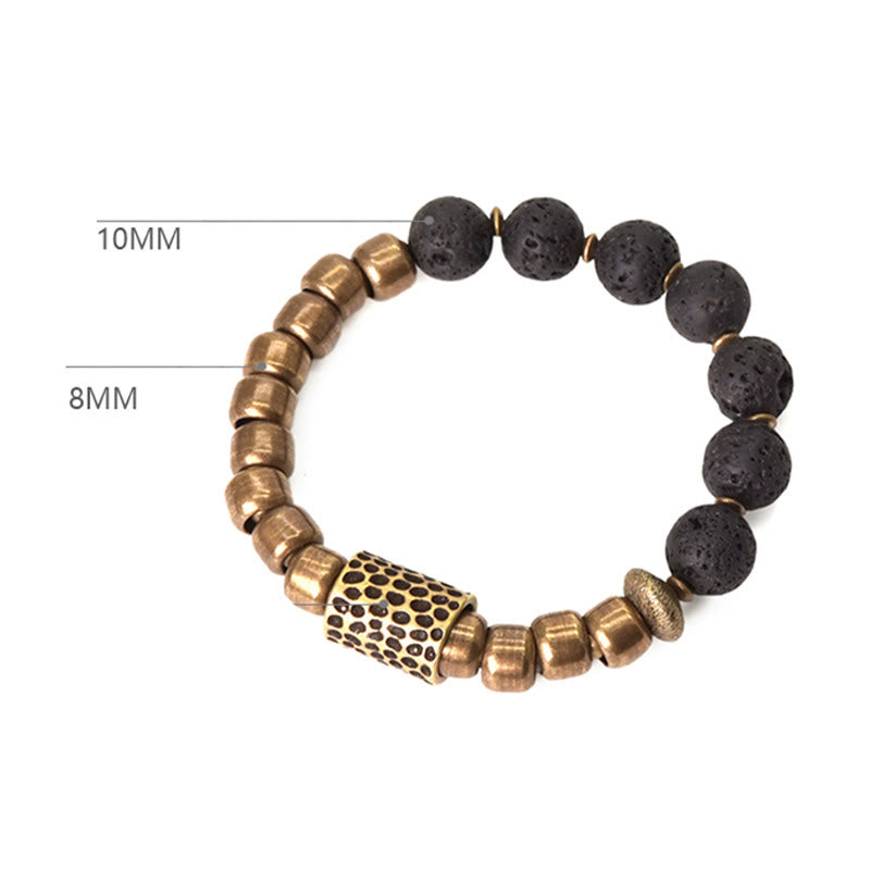 Buddha Stones Lava Rock Stone Rainbow Obsidian Copper Support Healing Bracelet Bracelet BS 8