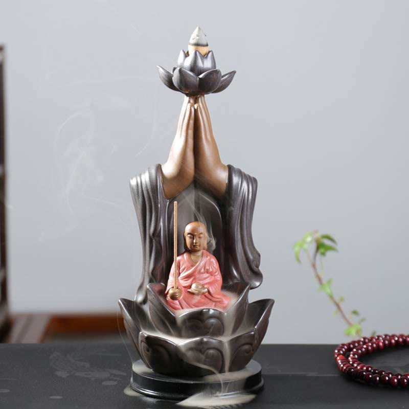Buddha Stones Buddha Avalokitesvara Chenrezig Ksitigarbha Ceramic Lotus Blessing Backflow Incense Burner Incense Burner BS Ksitigarbha
