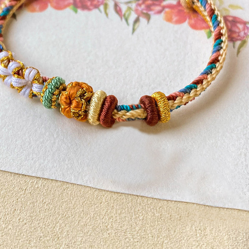 Buddha Stones Handmade Dunhuang Color Peach Blossom Pattern Braid String Bracelet Bracelet BS 7