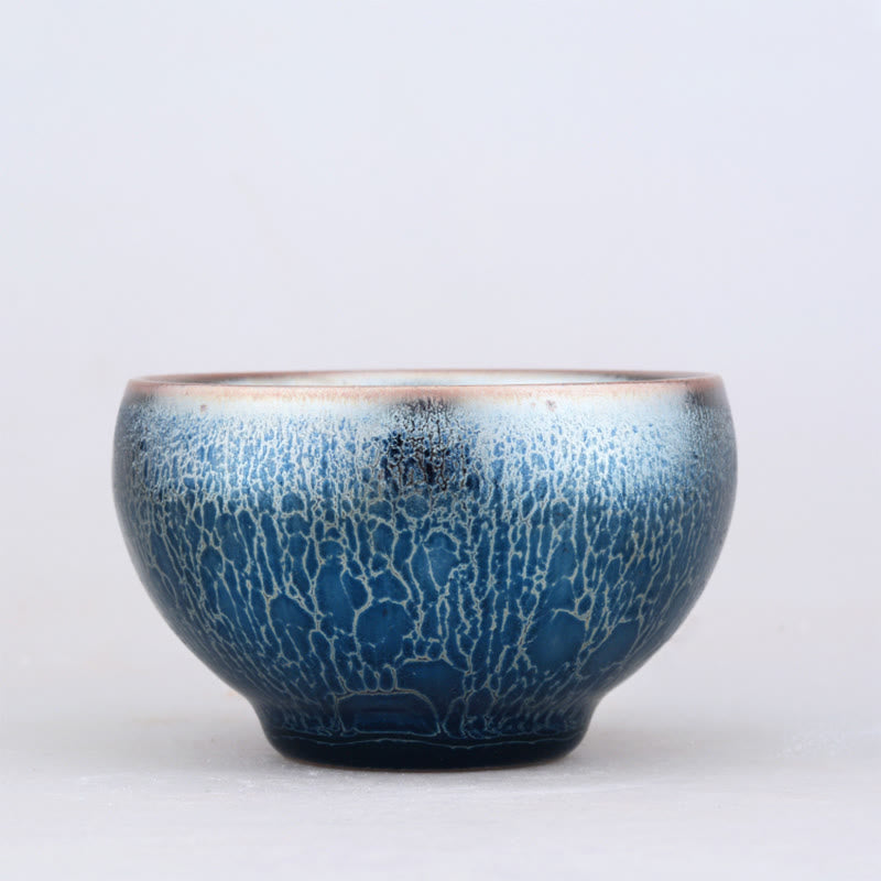 Buddha Stones Handmade Jellyfish Dragon Scale Pattern Chinese Jianzhan Ceramic Teacup Tenmoku Kung Fu Tea Cup Jian Zhan Tea Cup BS 3