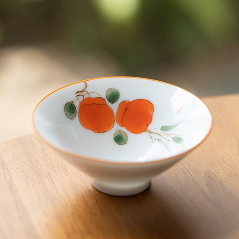 Buddha Stones Mandala Flower Koi Fish Lotus Bird Persimmons Teacup Kung Fu Tea Cup 50ml Cup BS Persimmons 8.3cm*3.3cm*50ml