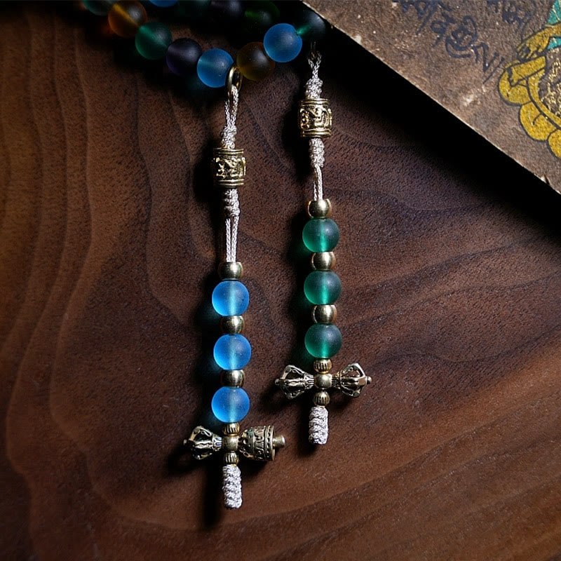 Buddha Stones Tibetan 108 Mala Beads Multicolored Liuli Glass Bead Chinese Zodiac Nine Palaces Eight Diagrams Charm Bracelet Mala Bracelet BS 3