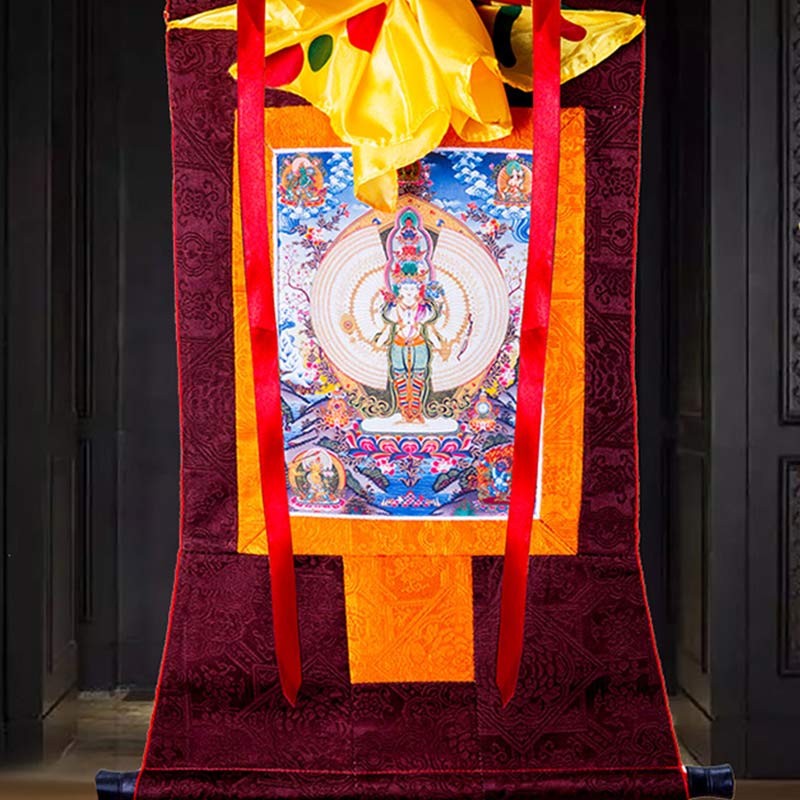 Buddha Stones Tibetan Thousand-handed Avalokitesvara Framed Thangka Blessing Decoration Decorations BS 5