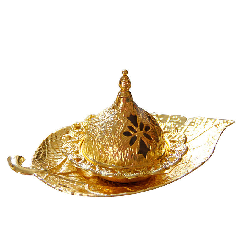 Buddha Stones Tibetan Gold Mini Leaf Coaster Meditation Incense Burner Incense Burner BS 10