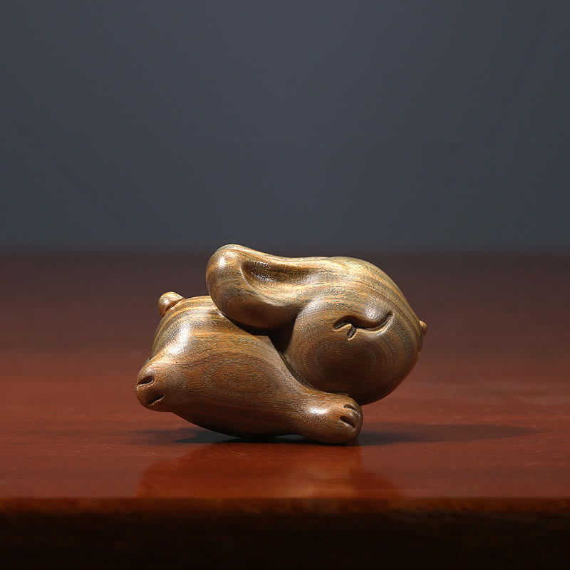 Buddha Stones Green Sandalwood Small Mini Cute Rabbit Bunny Peace Decorations Decorations BS 2