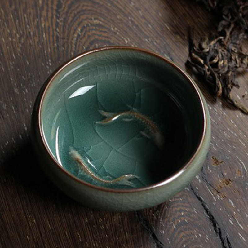 Buddha Stones Colorful Koi Fish Ceramic Teacup Kung Fu Tea Cup Bowl Cup BS 9