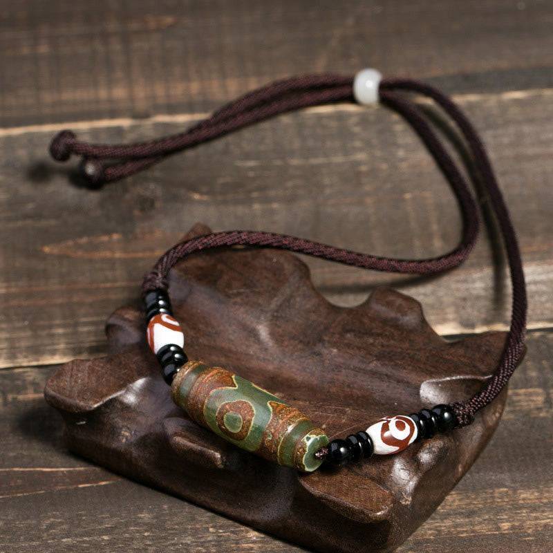 Buddha Stones Tibetan Nine-Eye Dzi Bead Protection String Necklace Necklaces & Pendants BS 5