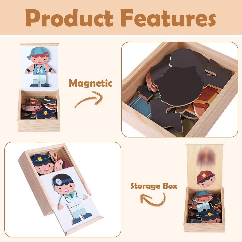 Fidtoy Puzle Magnético de Madera para Vestir y Juegos de Rol para Niños