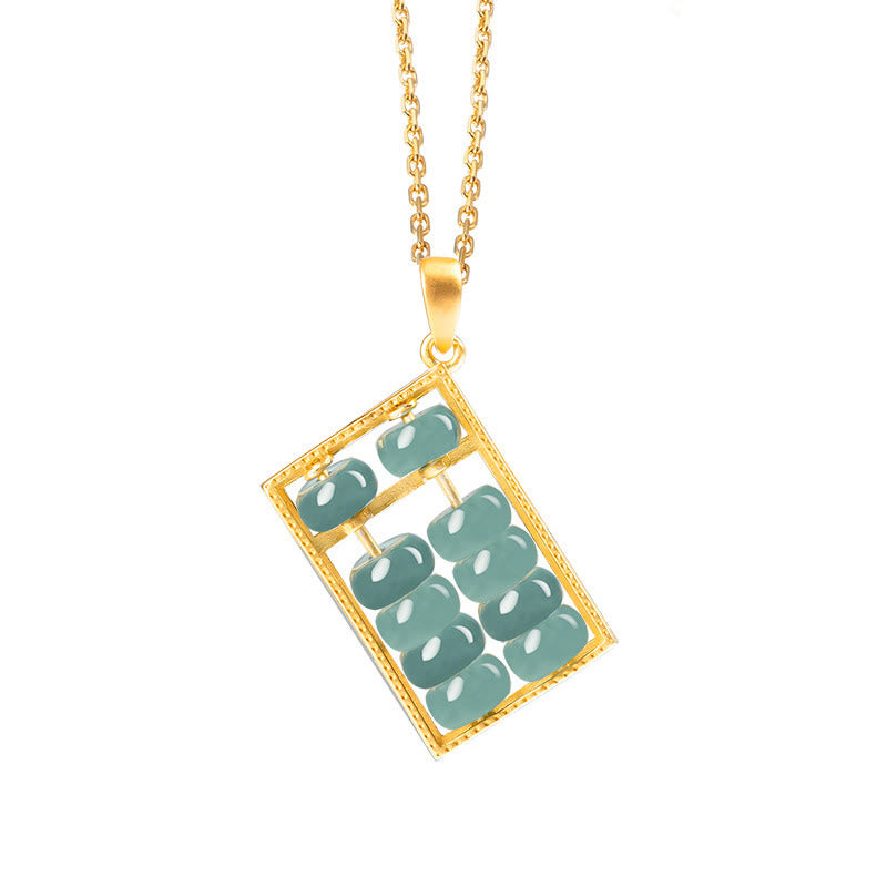 Buddha Stones Natural Jade Abacus Pattern Abundance Titanium Steel Chain Necklace Pendant - image 6