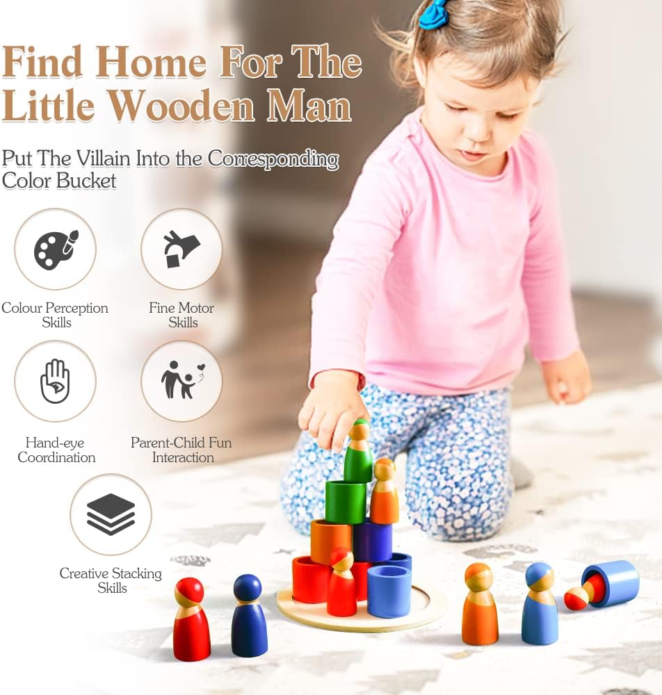 Fidtoy Rainbow Figure Color Sorting Toy Wooden Puzzle for Kids