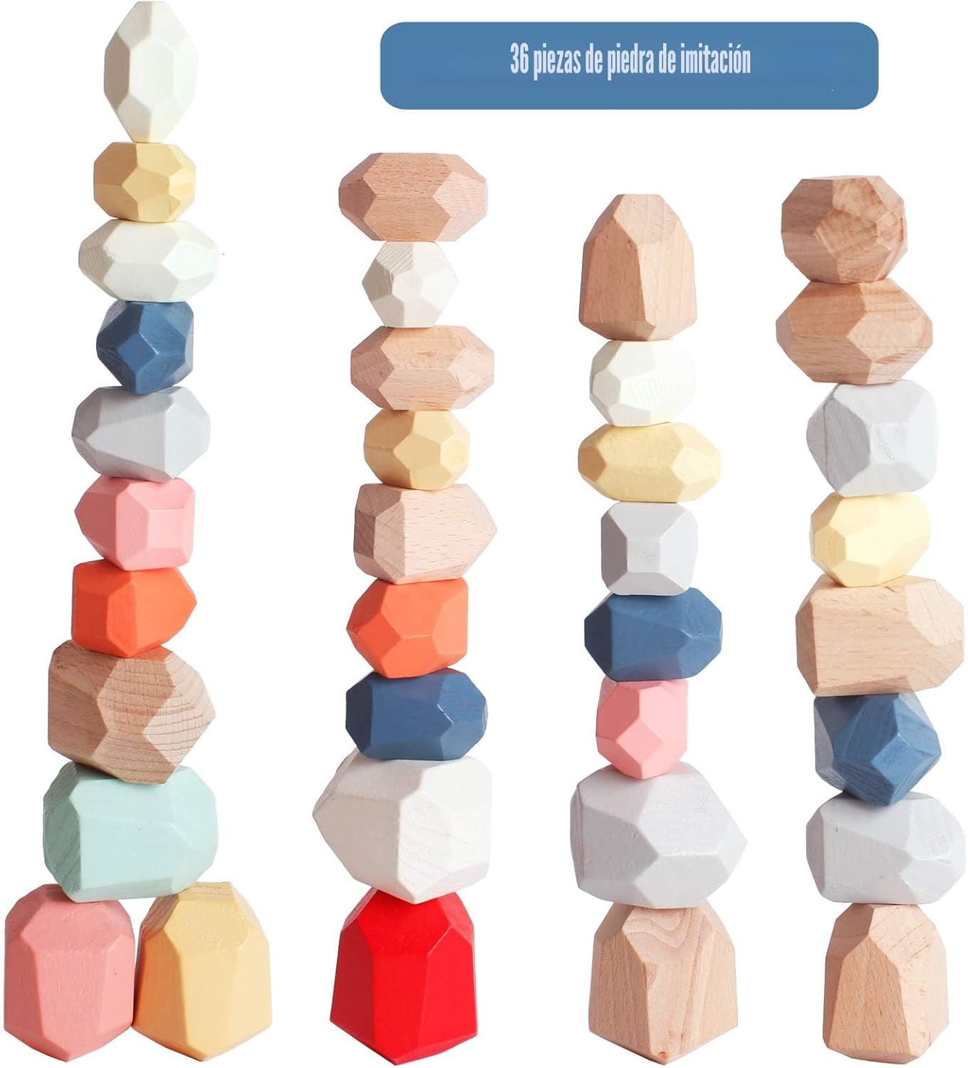 Juguete Montessori de Bloques de Construcción de Piedras de Madera Coloreadas (Coordinación y Concentración)