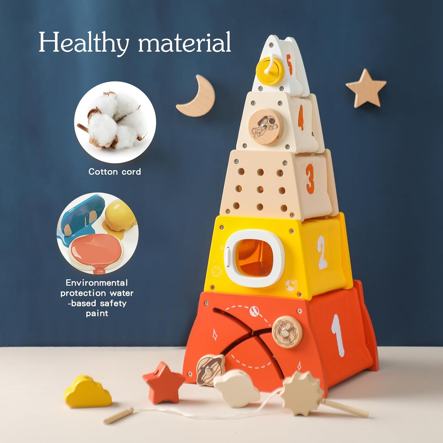 Fidtoy Wooden Stacking Nesting Toy Montessori Stacking Blocks for Toddlers Color Sorting Balance Learning Toy Fine Motor Skills Educational Gift
