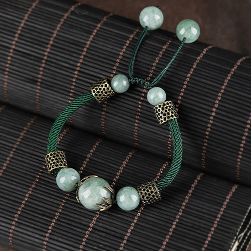 Buddha Stones Handmade Green Rope Luck Jade Bead Prosperity Bracelet Bracelet BS 1