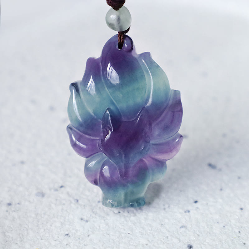 Buddha Stones Natural Fluorite Gold Sheen Obsidian Fox Pendant Protection Necklace Necklaces & Pendants BS 2