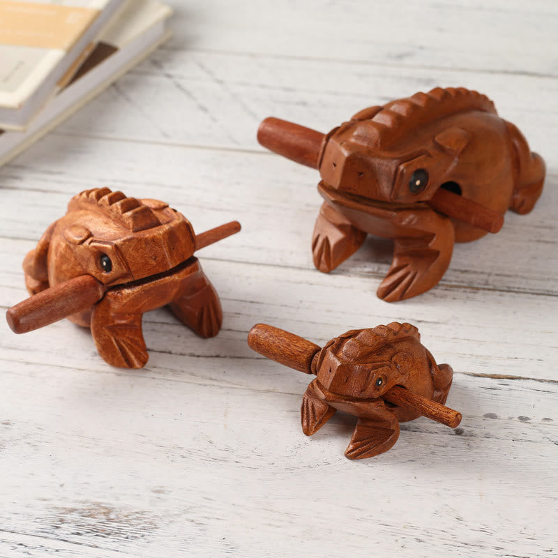 Buddha Stones Handcrafted FengShui Wealth Luck Frog Mini Wooden Croaking Frog Guiro Decoration Decorations BS 2