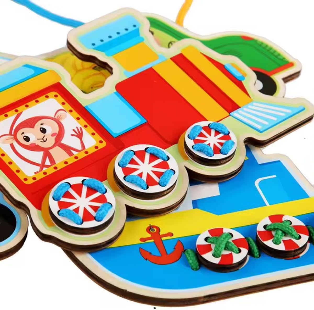 Habarri Puzzle Drewniane Montessori - Sznurówki - Nauka Wiązania - Kolorowe Elementy Cięte Laserowo - Zabawka Edukacyjna dla Dzieci 3+ - 10 cm x 0,5 cm x 7 cm – Warzywa