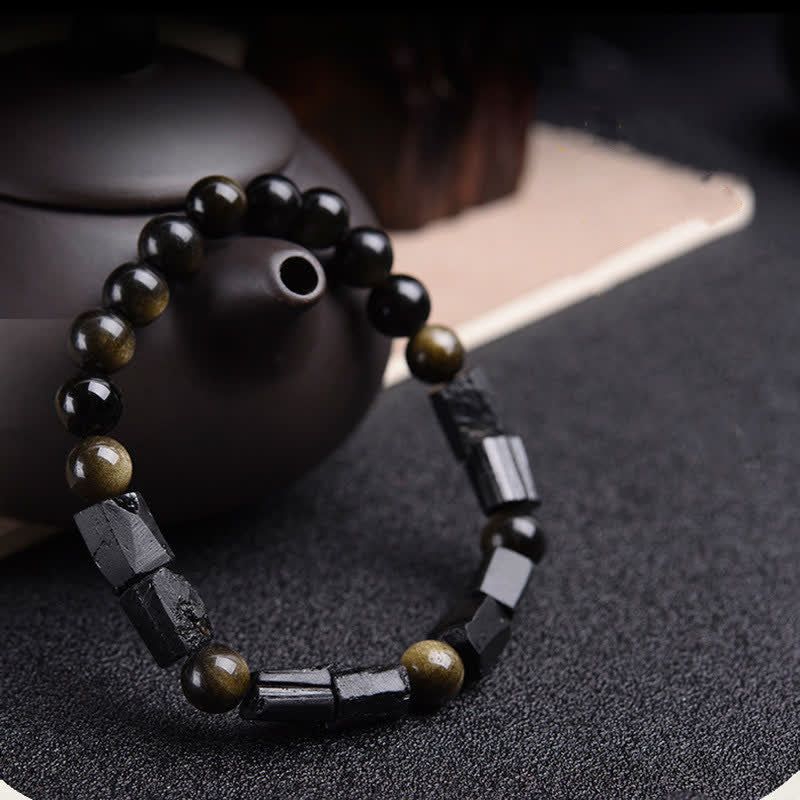 Buddha Stones Gold Sheen Obsidian Black Tourmaline Wealth Bracelet - image 8