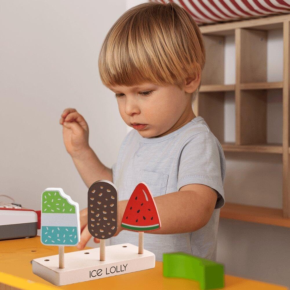Fidtoy Wooden Ice Cream Set for Toddlers Pretend Play