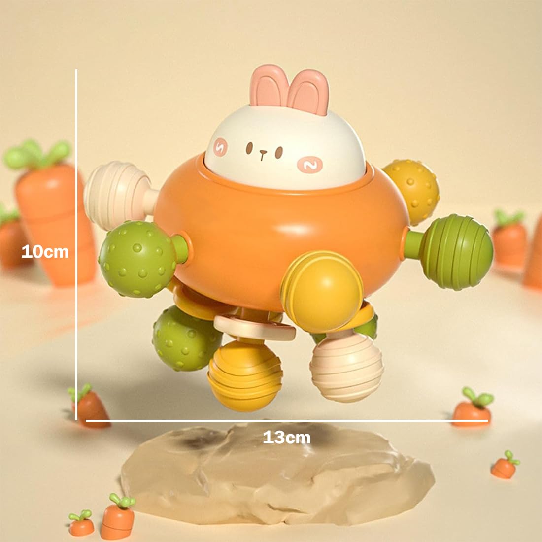 Fidtoy Jouet de dentition et hochet 3-en-1 en silicone pour bébé, hochet lapin pour bébés de 6 mois et plus, jouet à mâcher texturé pour les voyages, le jeu en poussette et le développement sensoriel précoce