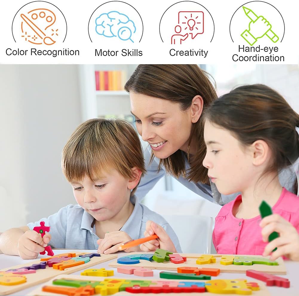 Fidtoy Puzzle en bois 3D Girafe, Jouet pour l'apprentissage des animaux et le développement de la motricité fine pour les enfants de 2 à 6 ans