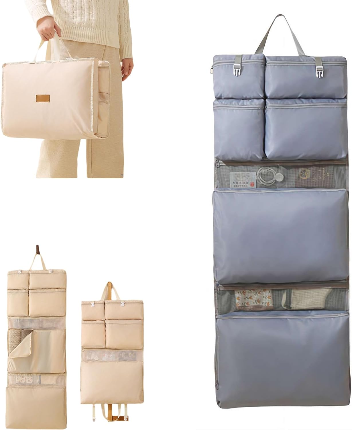 Foviel W1 Fold-Out Travel Wardrobe | 8-Compartment Hanging Organizer