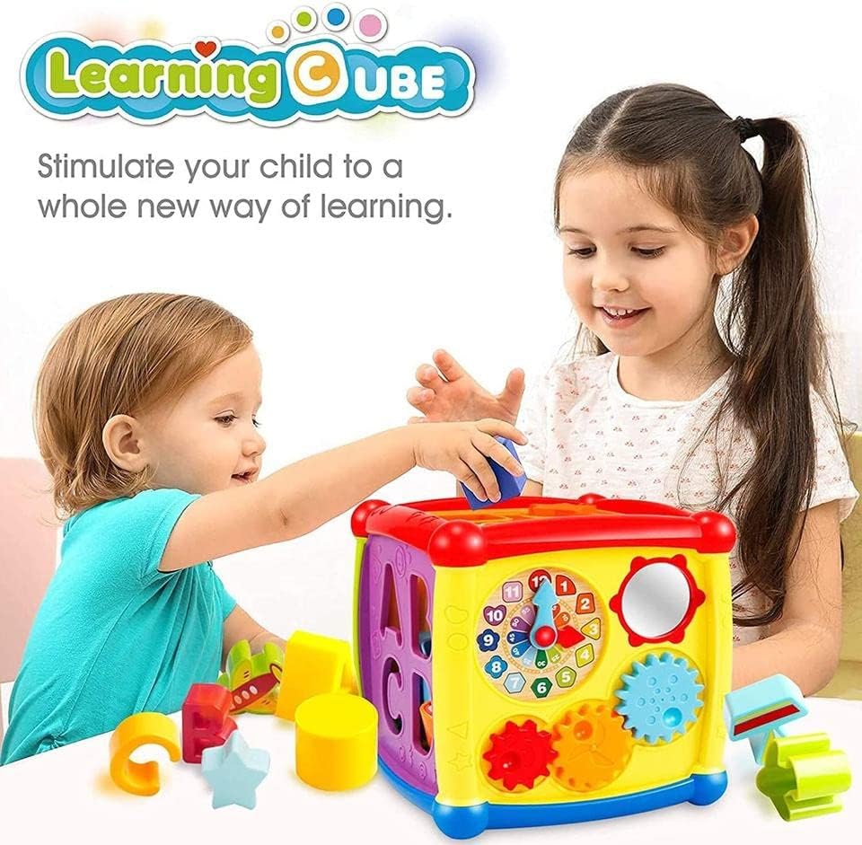 Fidtoy 6 Sided Activity Cube Toy for Toddlers Music Lights Gears Shape Sorting Learning Play