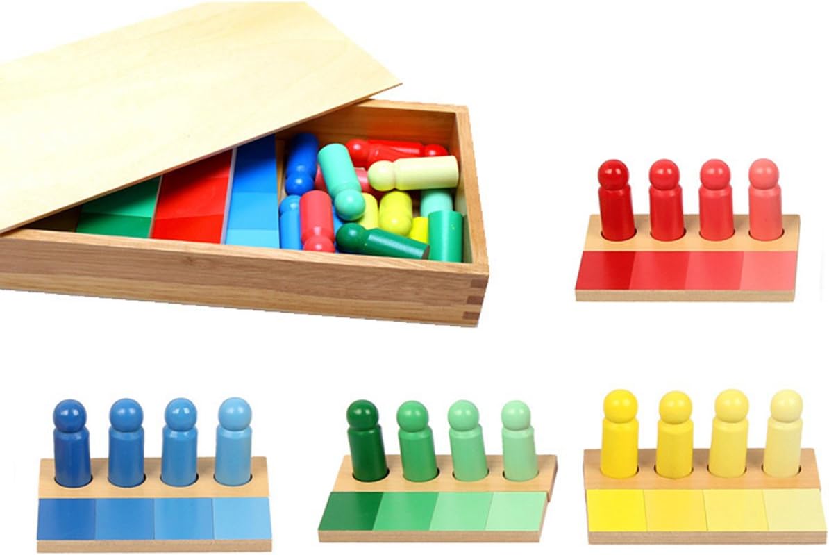 Fidtoy Montessori Color Sorting Toy Wooden Matching Game with 16 Pieces Shade Recognition Fine Motor Skills Visual Perception Learning Toy Gift