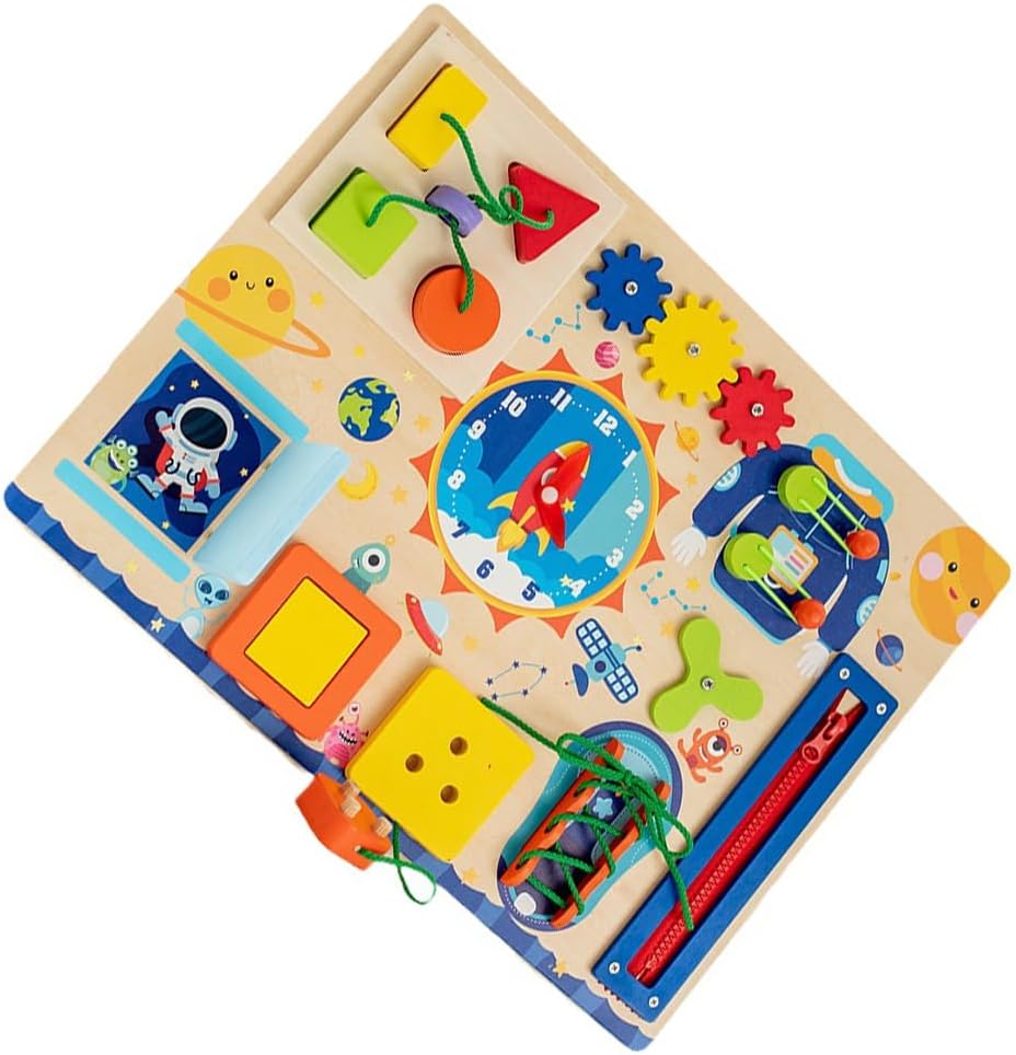 Fidtoy Montessori Busy Board Book for Toddlers Sensory Activity Board with Zippers Buckles Buttons Learning Toy Fine Motor Skills Travel Quiet Toy Gift