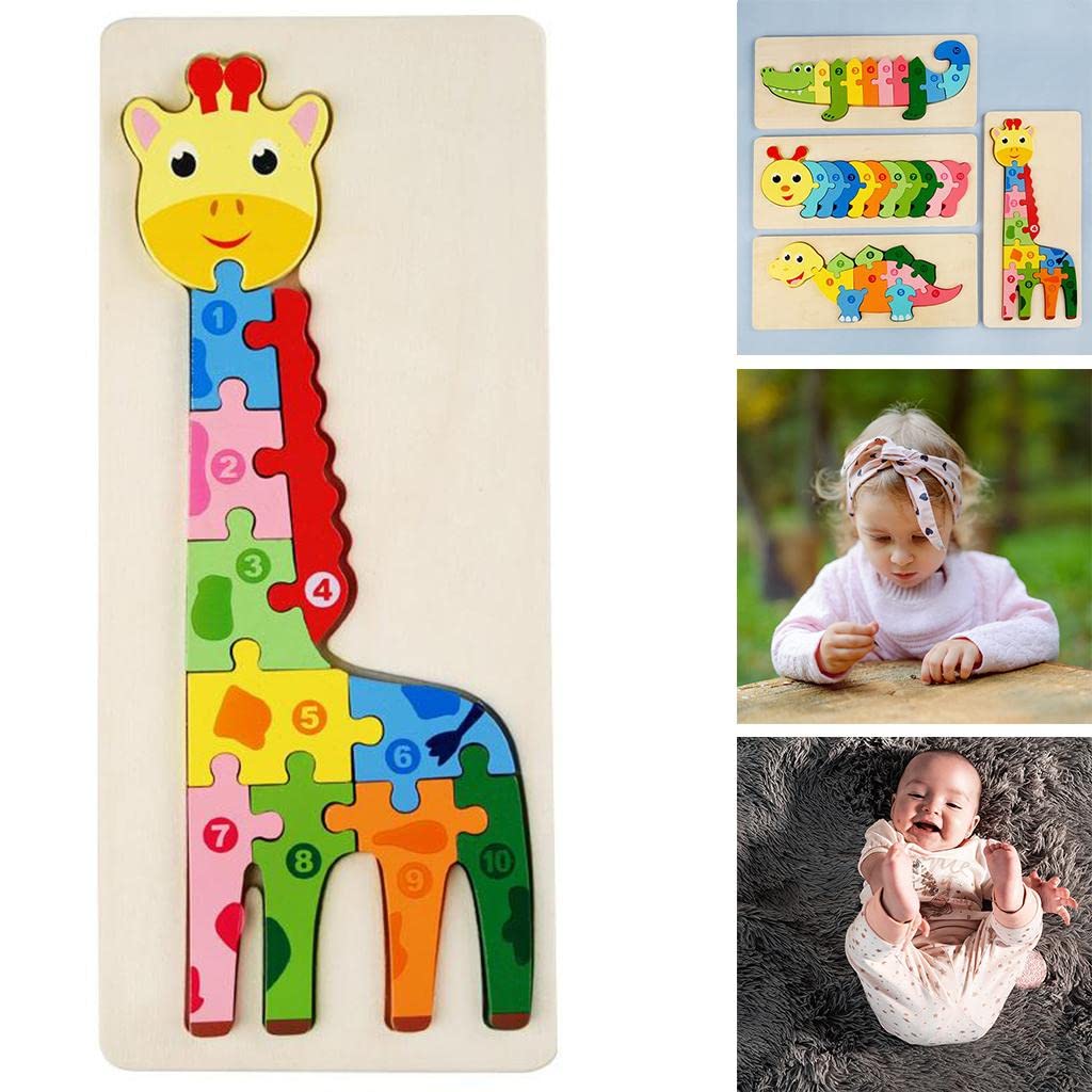 Fidtoy Puzzle en bois 3D Girafe, Jouet pour l'apprentissage des animaux et le développement de la motricité fine pour les enfants de 2 à 6 ans