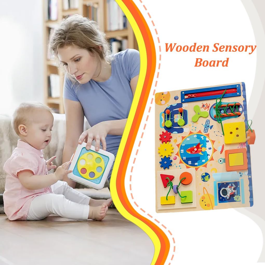 Fidtoy Montessori Busy Board Book for Toddlers Sensory Activity Board with Zippers Buckles Buttons Learning Toy Fine Motor Skills Travel Quiet Toy Gift