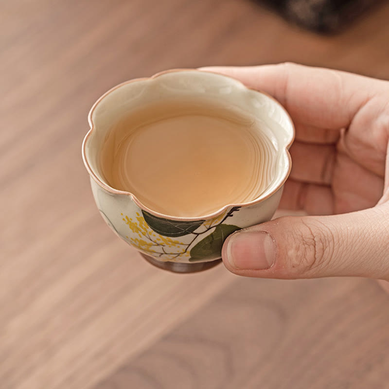 Buddha Stones Hand Painted Small Osmanthus Rabbit Ceramic Teacup Kung Fu Tea Cup 40ml Cup BS 4