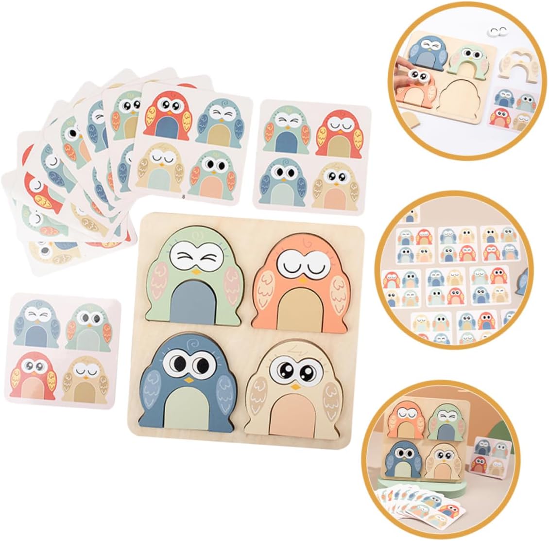 Fidtoy Animal Expression Puzzle Montessori Wooden Matching Puzzle Toy for Kids Emotional Learning Face Matching Fine Motor Skills Educational Gift