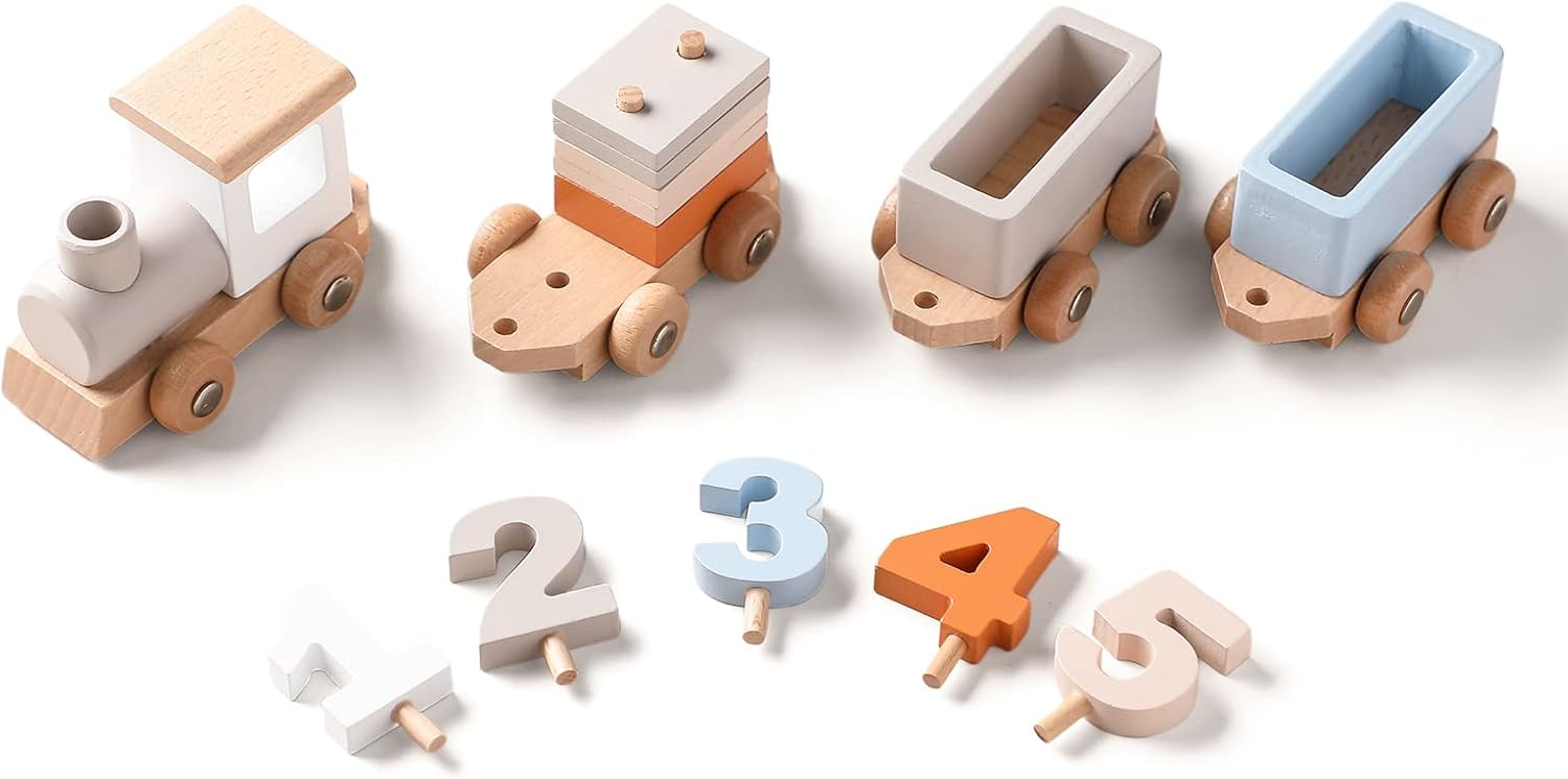 Tren de cumpleaños de madera Fidtoy con bloques de números