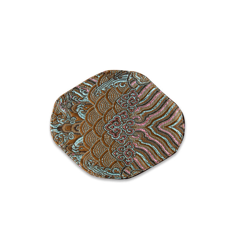 Buddha Stones Vintage Sea Wave Bamboo Plum Blossom Embroidered Cup Mat Pad Tea Cup Coaster Kung Fu Tea Mat Tea Mat BS Brown Sea Wave Coaster 13*11.5cm