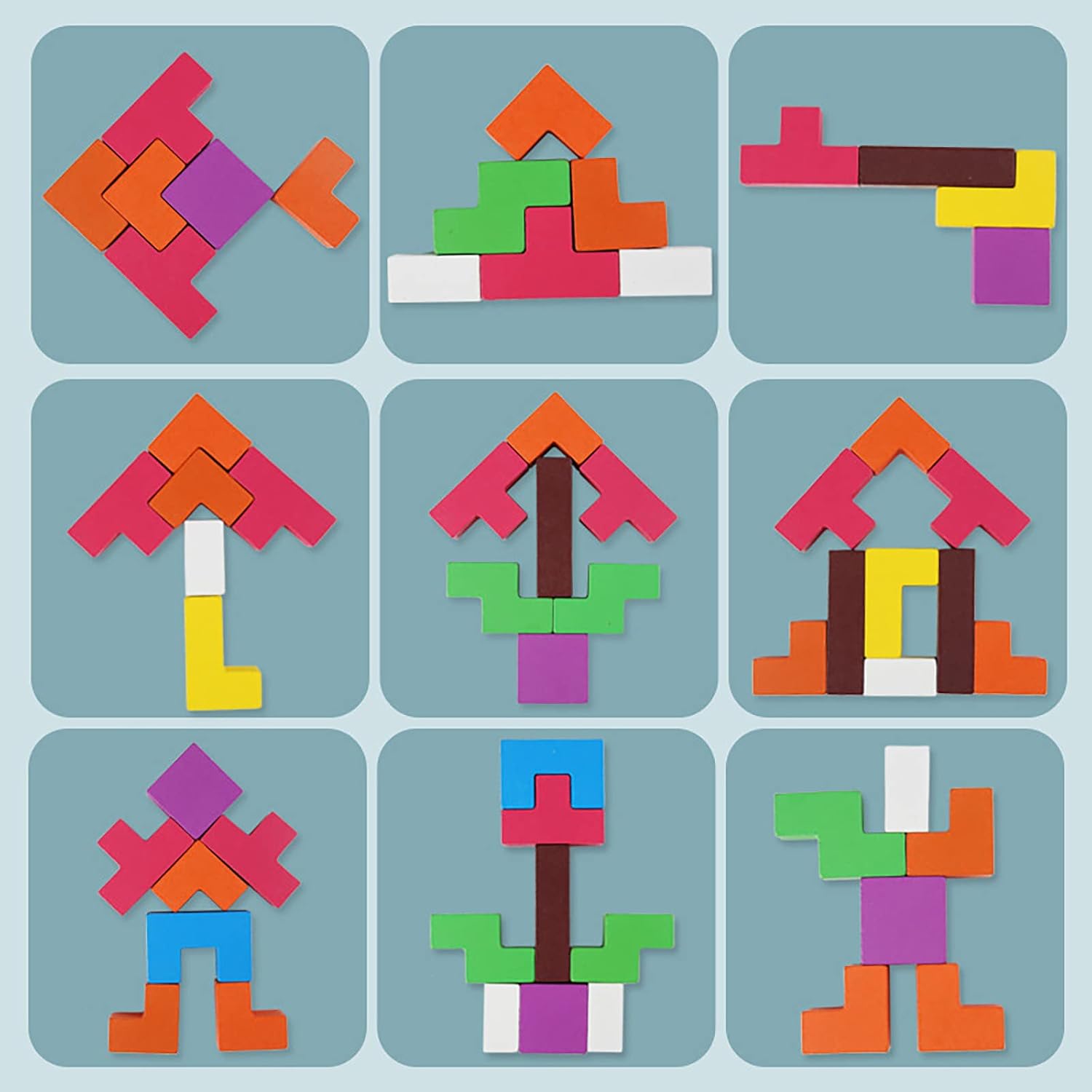 Fidtoy Wooden Tetris Cube Puzzle Blocks, 40 Piece Wooden Tetris-Style Puzzle with Puzzle Box, Shape Sorting Brain Teaser for Spatial Reasoning and Creative Building Ages 3+